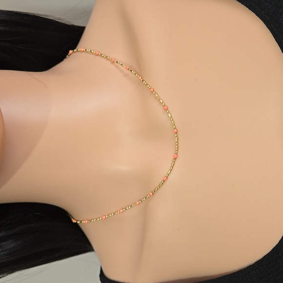 Madewell Gold Tone & Coral-Orange Bead Necklace - Picture 2 of 7